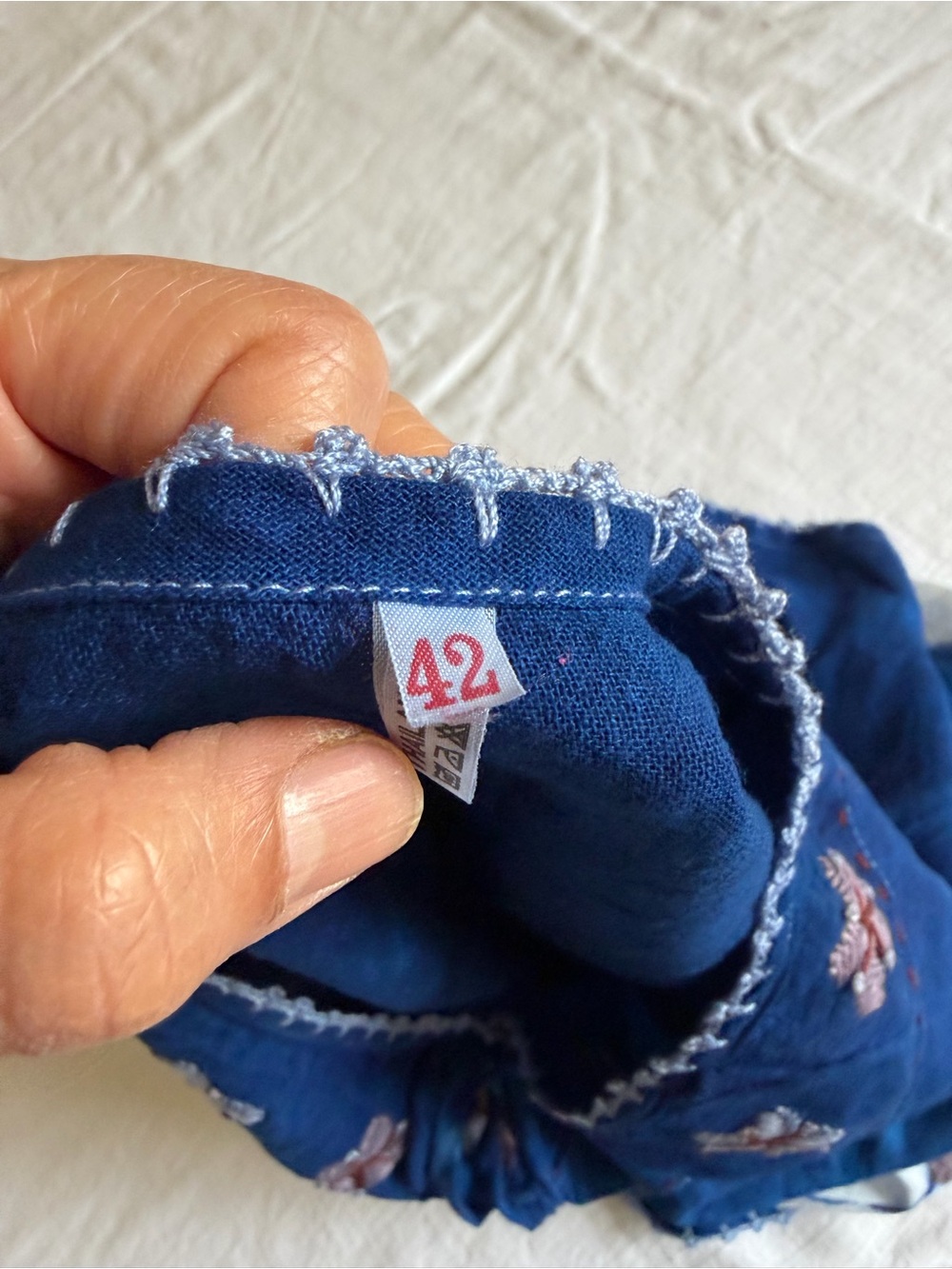 Indigo Tie-Dye Embroidered V-Neck Top - Picture 7 of 9